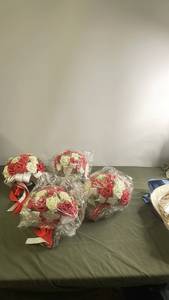 lot 143 image: Set of 4 Artificial Bridal Bouquets with Red and White Roses