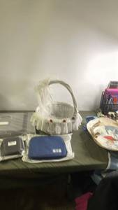 lot 144 image: Decorative White Wicker Basket and Various Electronics Cases Set