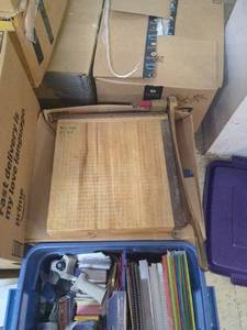 lot 153 image: Vintage Wood Paper Cutter and Office Supply Bin