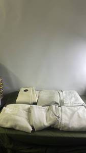 lot 173 image: Set of Mixed Textured Cream Fabric Curtains 84