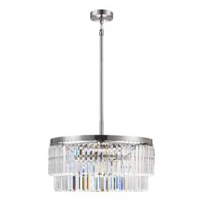 lot 1-I2025 image: Home Decorators Collection Winthrop 3-Light Modern Brushed Nickel Chandelier Light Fixture with Hanging Crystal Shade