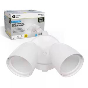 lot 5-I2025 image: Commercial Electric Dusk to Dawn Sensor White Exterior Outdoor Twin Head LED Flood Light Security 1200 to 2400 Lumens 4000K Wet Rated