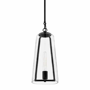 lot 7-I2025 image: Home Decorators Collection Desmond 60-Watt 1-Light Black Pendant with Smoke Seedy Glass Shade