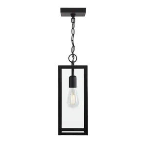 lot 10-I2025 image: Hampton Bay Hurley 6 in. 1-Light Modern Matte Black Outdoor Hanging Pendant Light with Clear Glass Shade