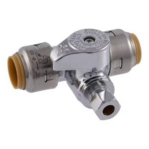 lot 18-I2025 image: SharkBite Max 12 in. Push-to-Connect x 12 in. Push-to-Connect x 14 in. Compression Chrome-Plated Brass Service Stop Tee