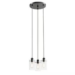 lot 21-I2025 image: Hampton Bay Regan 3-Light Espresso Pendant Hanging Light with Clear Glass Shades, Industrial Kitchen Pendant Lighting