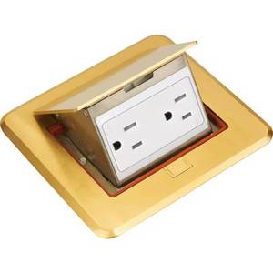 lot 23-I2025 image: NEWHOUSE ELECTRIC Pop-Up Floor Outlet, Electrical Box for Wood Sub-Flooring with 15 Amp TR Duplex Receptacle, Brass