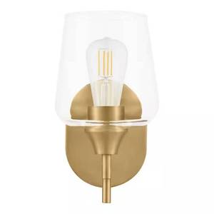 lot 45-I2025 image: Hampton Bay Pavlen 5.5 in. 1-Light Antique Brass Sconce with Clear Glass Shade