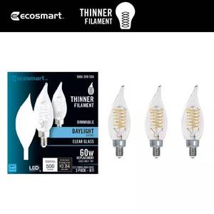 lot 46-I2025 image: EcoSmart 60-Watt Equivalent BA11 Dimmable E12 Candelabra Fine Bendy Filament LED Vintage Edison Light Bulb Daylight (3-Pack)