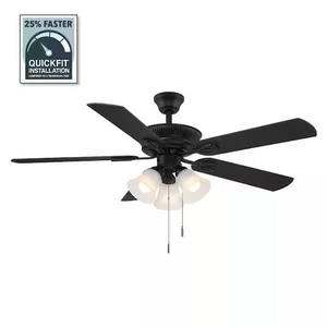 lot 47-I2025 image: Hampton Bay Glendale III 52 in. LED Indoor Matte Black Ceiling Fan with Light and Pull Chains