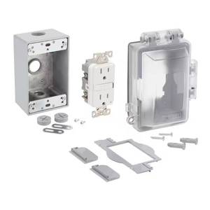 lot 50-I2025 image: Commercial Electric 1-Gang Extra Duty HorizontalVertical Non-Metallic Weatherproof In-Use Cover Kit (16-in-1-Configurations), Clear
