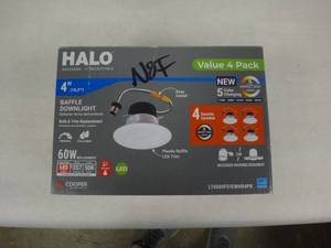 lot 67-I2025 image: HALO LT 4 in. Selectable 5CCT IC Rated Indoor Integrated LED Recessed Light w Baffle Trim, 600 Lumens, Matte White (4-Pack)