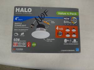 lot 87-I2025 image: HALO LT 4 in. Selectable 5CCT IC Rated Indoor Integrated LED Recessed Light w Baffle Trim, 600 Lumens, Matte White (4-Pack)