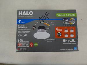 lot 107-I2025 image: HALO LT 4 in. Selectable 5CCT IC Rated Indoor Integrated LED Recessed Light w Baffle Trim, 600 Lumens, Matte White (4-Pack)