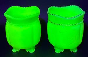 lot 34 image: Antique Tarentum Glass Uranium Custard Glass Toothpick Holders