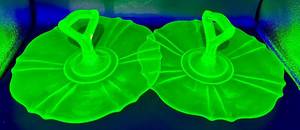 lot 46 image: Pair of Green Uranium Glass Handled Serving Trays