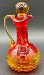 lot 60 image: MCM Amberina Crackle Glass Cruet with Stopper - Glows Orange Under UV Light (Ring of Fire) - 6H