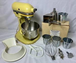 lot 111 image: Vintage KitchenAid Mixer Model K5-A and KitchenAid Food Preparer Attachments
