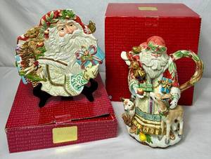 lot 123 image: Fitz and Floyd Enchanted Holiday Santa Canape Plate and Teapot