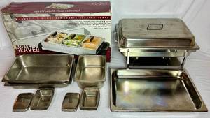lot 131 image: Large Group Catering Supplies - Kitchen Selectives Buffet Server, Stainless Steel Chafer Set and Extra Trays