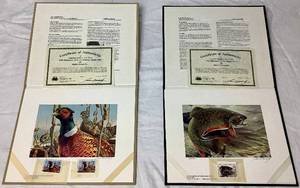 lot 15 image: Fernandez 1984 Minnesota Trout Stream Stamp & Print with 1984 Minnesota Pheasant Habitat Stamp Print
