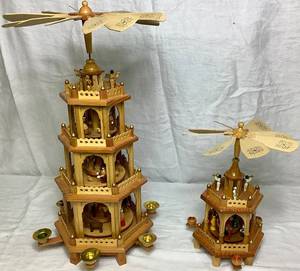 lot 26 image: Set of 2 Vintage German Christmas Pyramids 23 H and 14H