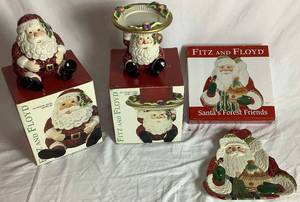 lot 118 image: Fitz and Floyd - Santas Forest Friends Canape Plate, Christmas Santa Candy Jar and Christmas Santa Pillar Holder