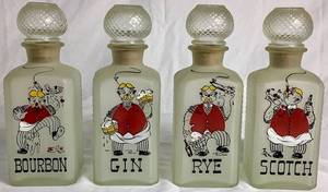 lot 41 image: Vintage Gay Fad MCM Scotch, Rye, Bourbon & Gin - 4 Pc. Decanter Set