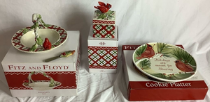 lot 113 image: Fitz and Floyd Winterberry Lidded Box, Cookie Platter and Bowl