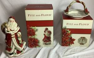 lot 121 image: Fitz and Floyd Poinsettia Santa Figurine and Basket