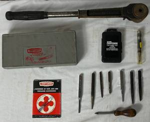 lot 152 image: Craftsman Tap & Die Set with Various Punches and Pipe Threading Attachments