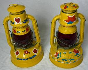lot 197 image: Pair of Vintage Dietz No. 100 Lanterns with Red Glass