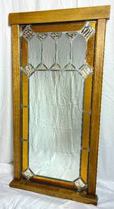lot 10 image: Vintage Leaded Stained Glass Mirror 22.5 W x 43.25 H x 1.25 D