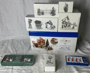 lot 242 image: Original Snow Village Silver Bells Christmas Shop Gift Set and Holiday Village Accessories