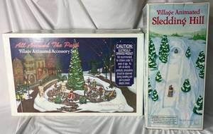 lot 227 image: Department 56 All Around the Park Village Animated Accessory Set and Village Animated Sledding Hill