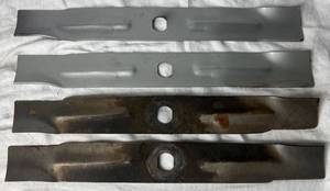 lot 144 image: Four 18 Lawn Mower Blades (2 New and 2 Gently Used)