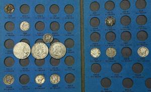 Collection of 1941 Walking Liberty Half Dollar, 1951 & 1952 Franklin Half Dollars and 10 Mercury Dimes