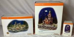 lot 284 image: Snow Village Halloween Department 56 Shipwreck Lighthouse, The Spooky Schooner and Captain Black Barts Ghost