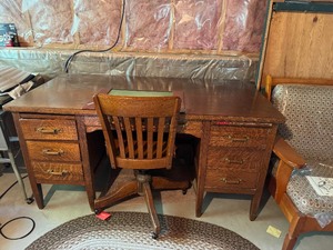 lot 1 image: Solid Antique Desk With Chair BRING HELP TO MOVE