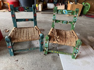 lot 109 image: Lot of (2) Mexican Folk Art Hand Painted Wood Art Chairs