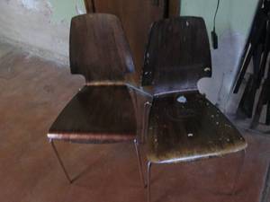 lot 50 image: (2) Vintage Wood stacking chairs...