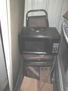 lot 72 image: (3) Padded metal framed stackable b...