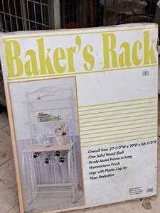 lot 563 image: Metal  One Solid Wood Shelf Bakers Rack Hammertone Finish (in original packaging)