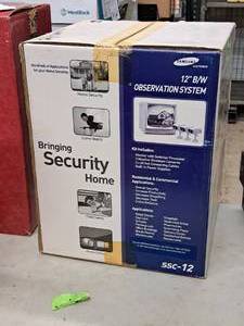 lot 569 image: Samsung 12 B&W Observation System - Monitor, Switcher Processor, (3) Weather Resistant Cameras, 3x60 Cables, Power Supplies SSC-12 (in original packaging)
