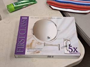lot 614 image: Jerdon First Class Wall-Mount 5x Magnifying Swivel Mirror