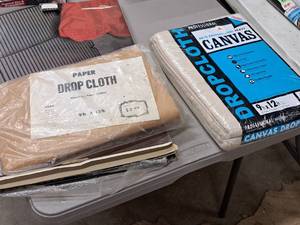 lot 642 image: Lot of (2) Drop Cloths - Canvas 9x12 and Paper 9x12 9x12