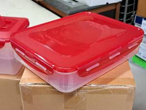 lot 719 image: Lot of (4) Lock & Lock Plastic Storage Container with Red Plastic Lid