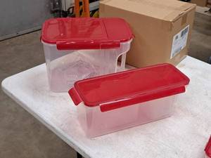 lot 715 image: Lot of (2) Lock & Lock Plastic Storage Container with Red Plastic Lid
