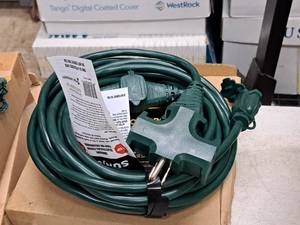 lot 763 image: Extension Cord with 3-Way Plug Attachment (in original packaging)