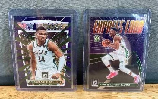 lot 94 image: Giannis Antetokounmpo 2023-24 Panini Donruss Optic Express Lane & My House Prizm T